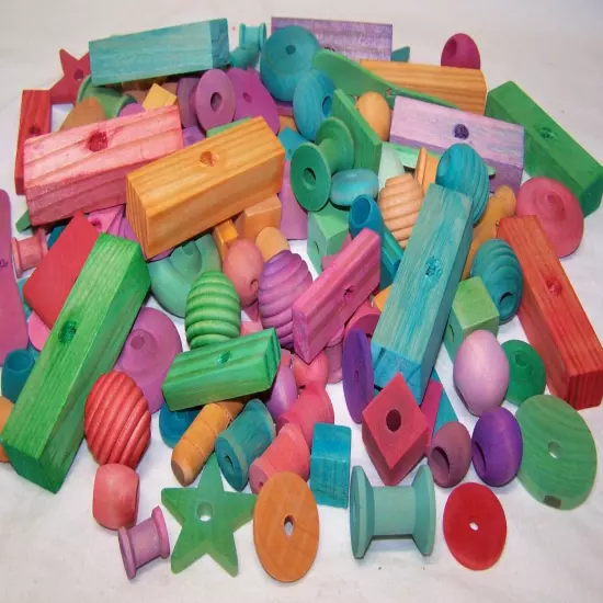 100 BIRD TOY PARTS ASSORTMENT SM TO MEDIUM PARROTS ASSORTED COLORED WOOD PARTS