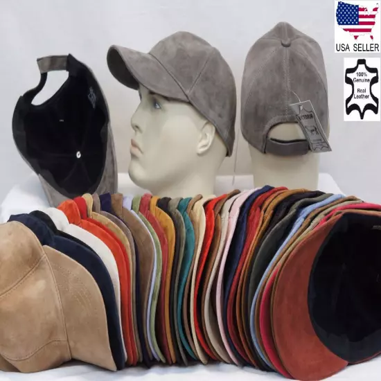 100% REAL GENUINE LAMBSKIN SUEDE LEATHER Baseball Cap Hat Sport Visor 36 COLORS