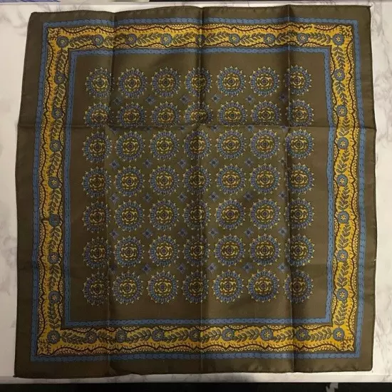 15" Brown & Blue Silk Pocket Square X-16