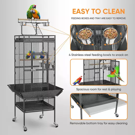 61 Inch Iron Play Top Bird Cage Large Pet Cage Birdcage with Stand Chinchilla Ma