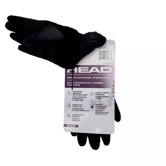 HEAD Women’s Touchscreen Waterproof Hybrid Gloves, LARGE, Black, ThermalFUR Warm