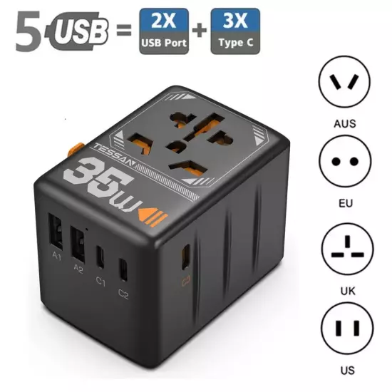 100W GaN Universal Travel Adapter with USB &Type C Fast Charging Adapter