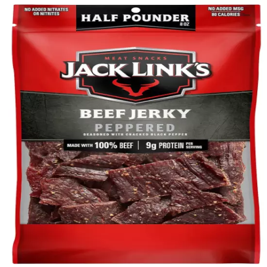 Jack Link's Beef Jerky, Peppered, ½ Pounder Bag Flavorful Meat Snack no MSG