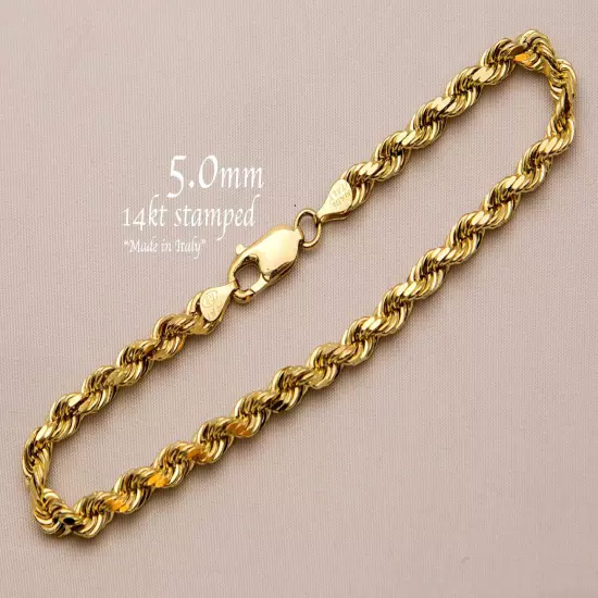 14k Solid Yellow Gold Rope Chain Necklace Bracelet 1mm-10mm Men Women Sz 7"-30"