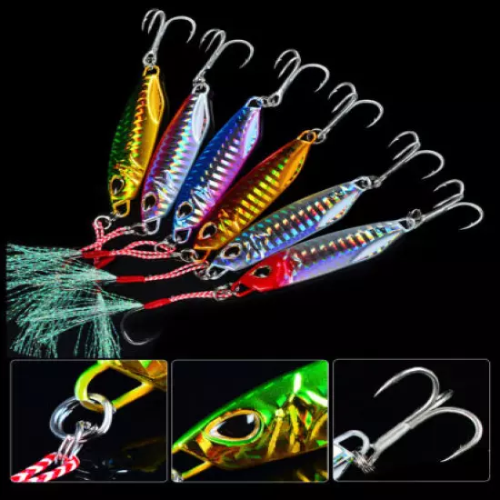 6pcs Jigging Lead Fish 7-50G Metal Fishing Lure Jig Hard Baits Jig Hook 6 Sizes