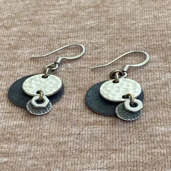 Mixed Metal Dangling Textured Discs Earrings C56-57