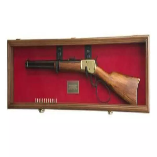 Gun Display Case Cabinet Rifle Oak Black Wood Shotgun Frame USA Shadow Box 54" 