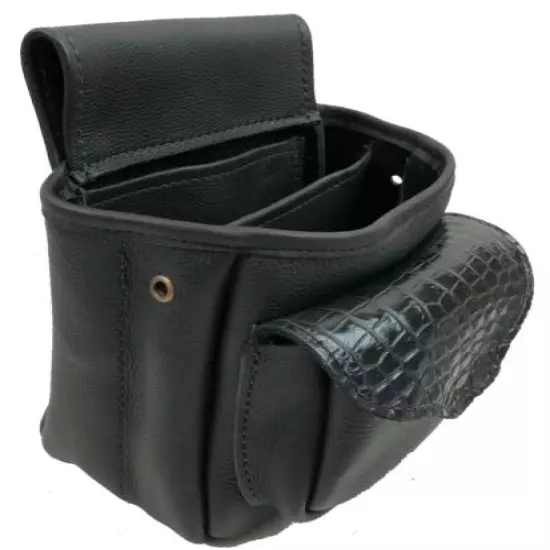 CROCODILE & LEATHER SHOTGUN SHELL POUCH Skeet Sporting Clays Trap BELLY BLACK