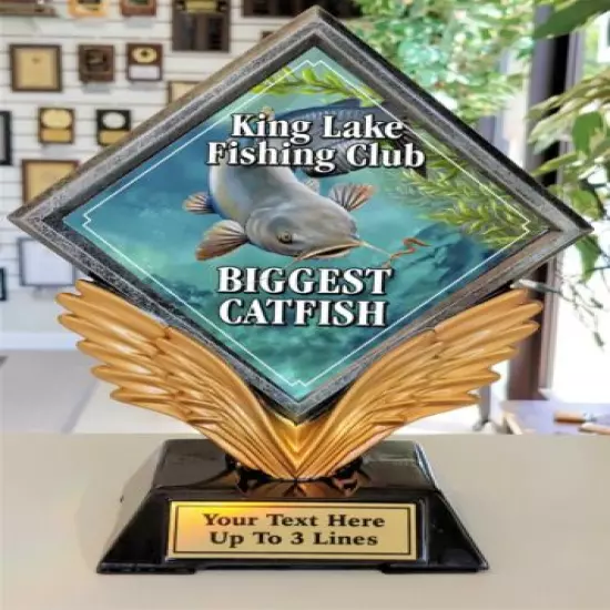 FISHING TROPHY CATFISH RESIN DIAMOND 11 1/2" TALL FREE TEXT P~55411GS LARGE *