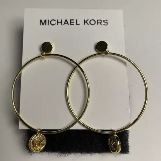 Earrings Michael Kors Goldtone Crystal Hoop MK Round Logo Drop MKJ8035 710