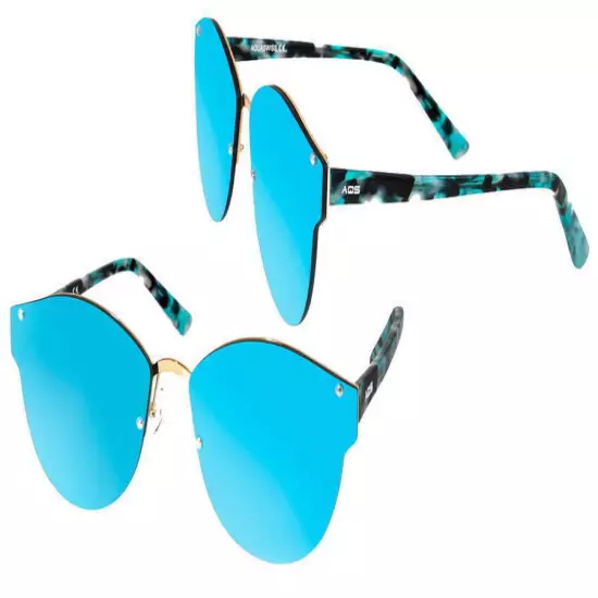 AQS Mirror Italian Sunglasses Teal Lens Multicolor Modified Cat Eye Aquaswiss