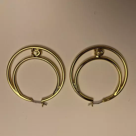 Earrings Coach Double Hoop Gold With Crystal In The Signature C New With Tags