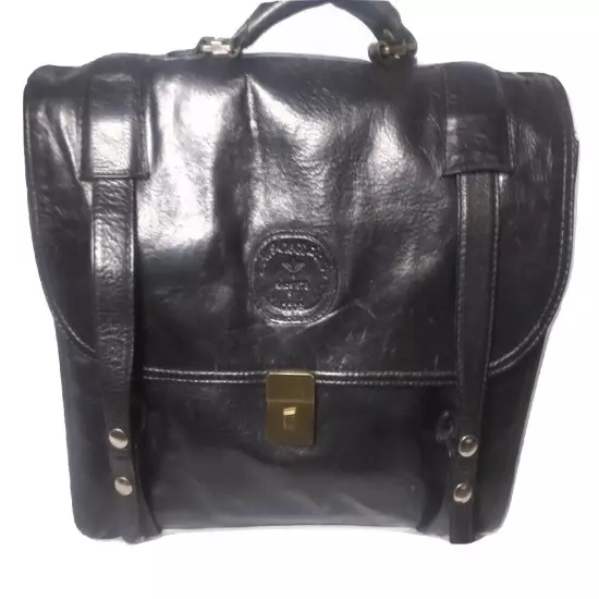 Adpel Black Leather Briefcase Business Class Embossed Triple Gusset