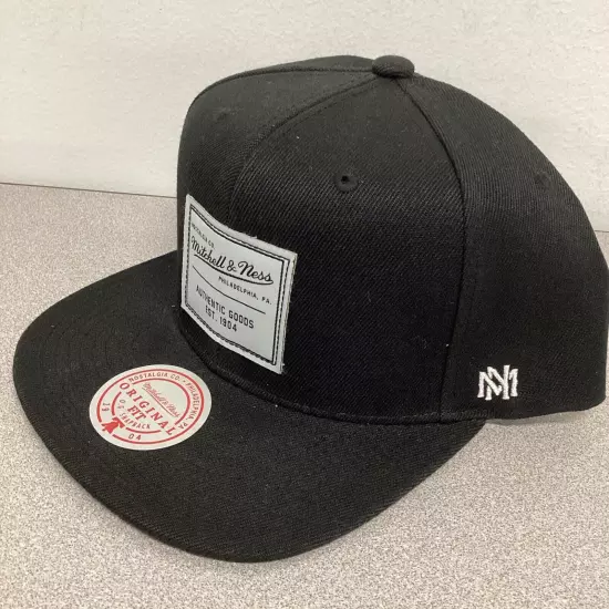 Mitchell & Ness Branded Essential Black Snapback Hat Cap New