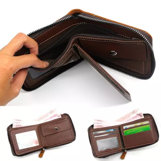 New Men's Wallet Fashion Large Capacity Vintage Men's Zip Money Clip^