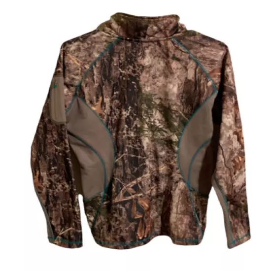 Cabelas Zonz Woodlands Camo Womens Medium 1/2 Zip Softshell Fleece Sweatshirt