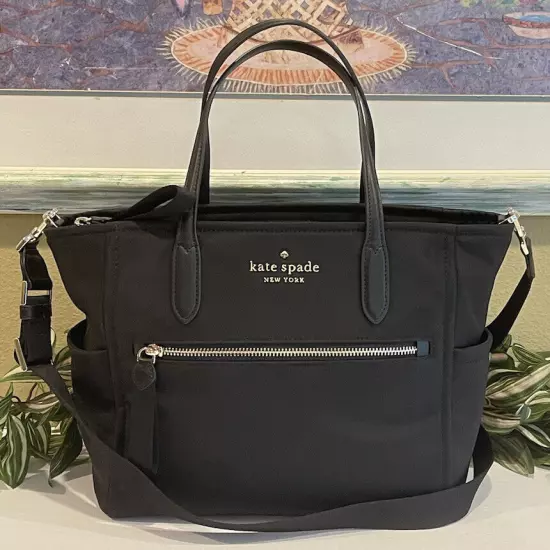 KATE SPADE CHELSEA NYLON MEDIUM BLACK TOTE SATCHEL BAG ZIP SHOULDER CARRYALL