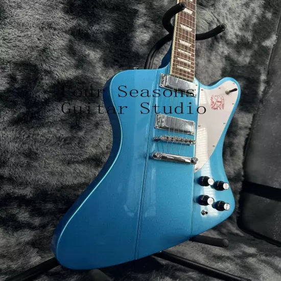 Custom Blue Firebird Solid Electric Guitar Chrome Hardware Rosewood Fretboard