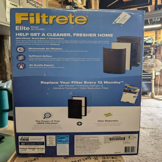 3M Filtrete Elite Room Air Purifier Medium Room Black 150 Sq Ft HEPA FAP-CO2-A2