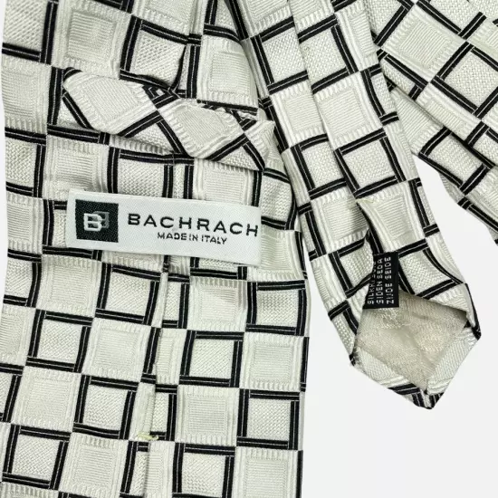 Bachrach White Black Cubes Squares Geometric Italian Silk Tie Men's 4" x 59"