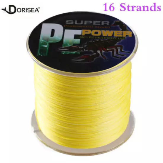 16 Strand 100m-2000m Yellow Hollow PE Dyneema Braided Fishing Line 9.1kg-136kg