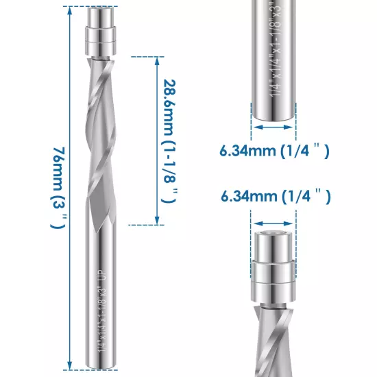 Upcut Spiral Flush Trim Router Bit Flush Cut Router Bit with 1/4" Bearing Guideφ