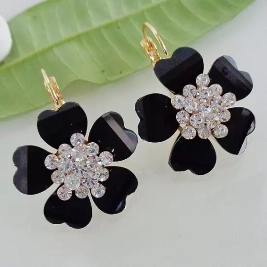 18k Gold Plated Earring Gift Crystal Handmade Blooming Flowers in Gift Box