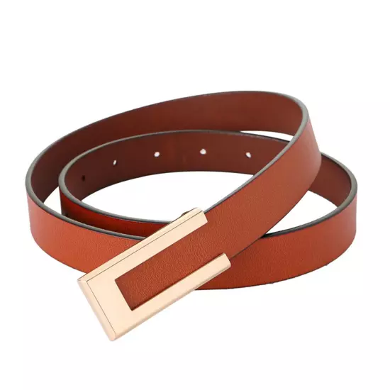 Womens Leather Belt Skinny Waist Belt for Dresses Jeans Pants with Gold Buckle