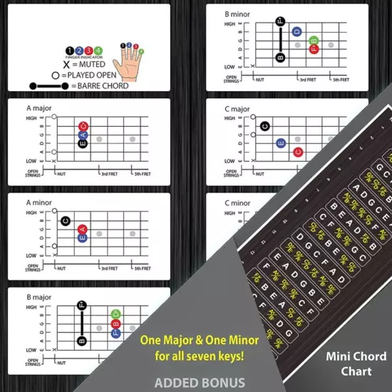 Guitar Neck Fretboard Map Easy Learning Tool with Removable Vinyl Stickers