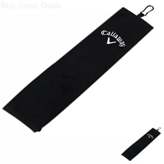 New Callaway Golf Tri-Fold Towel Black Cotton 2017 Bag Microfibre