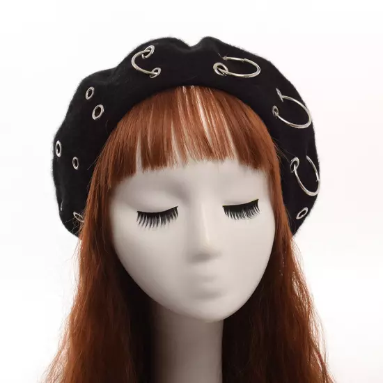 Vintage Harajuku Girls Painter Hat Punk Iron Ring Beret Lolita Girls Painter Hat