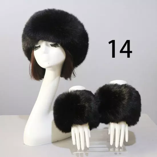 Women Wam Faux Fur Hat Cuff Set Winter Warmer Hat Arm Wrist Sleeve Gloves