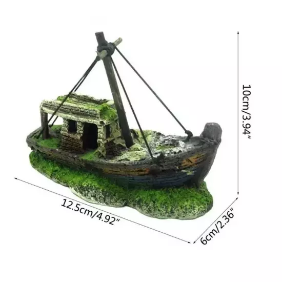 Aquarium Shipwreck Decoration Resin Sunken Ship Wreck Fish Tank Cave Decor C7X2