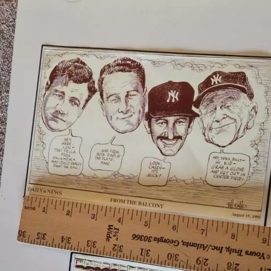 Vtg NY Yankees Newspaper Copy Mickey Mantle Babe Ruth Lou Gehrig Gallo Daily New