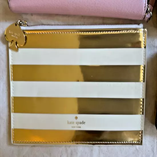 LOT 4 VINTAGE KATE SPADE ZIPPER WALLETS CLUTCH PINK GREY BLACK GOLD STRIPES