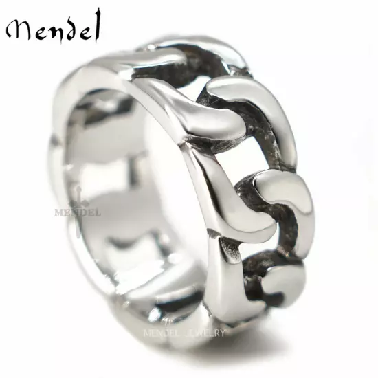 MENDEL Mens Biker Miami Cuban link Ring Band for Men Stainless Steel Size 7-15