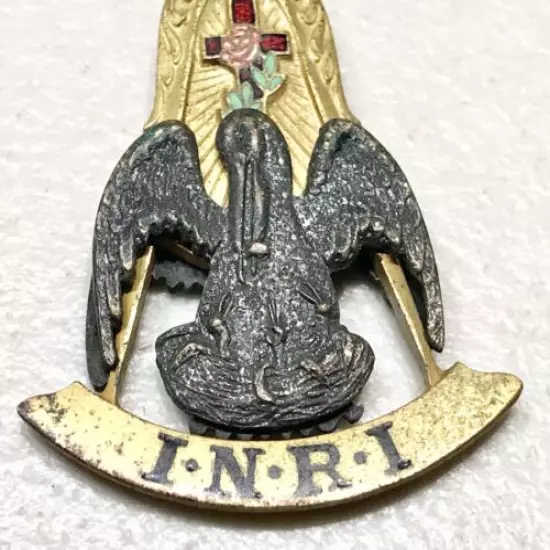 Vintage Antique Masonic USA INRI Pittsburgh Enamel Cross Eagle Medal Pin Badge