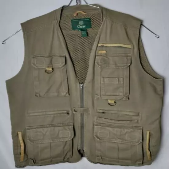 Orvis Men L Dark Khaki Zipped Outdoors Fishing Hunting Vest