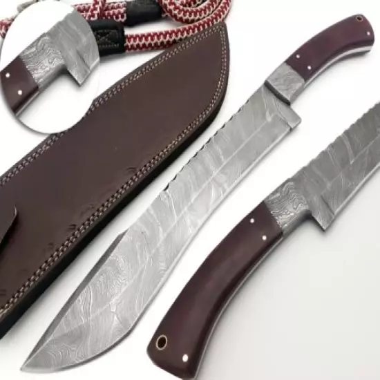 Hand Forged Damascus Utility Fixed Blade Machete Knife Full Tang handle 38cm