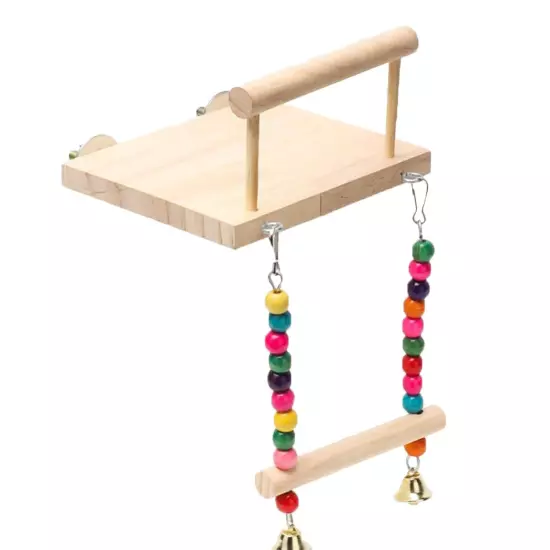 Bird Platform Wooden Parakeet Toys With Swing for Cage Bird Perches With Rattle