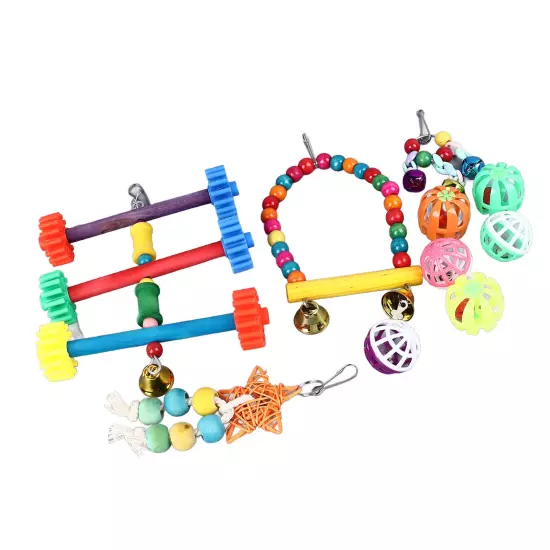 Bird Toy Set Colorful Climbing Chewing Swing Bell String Ball Parrot Cage Toys