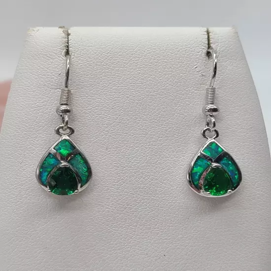 Beautiful Opal & Emerald Stamped 925 Earrings 