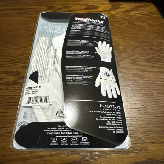 1 Footjoy FJ WeatherSof Men's Right Golf Glove White/Black Sz Medium 1 Pack NEW