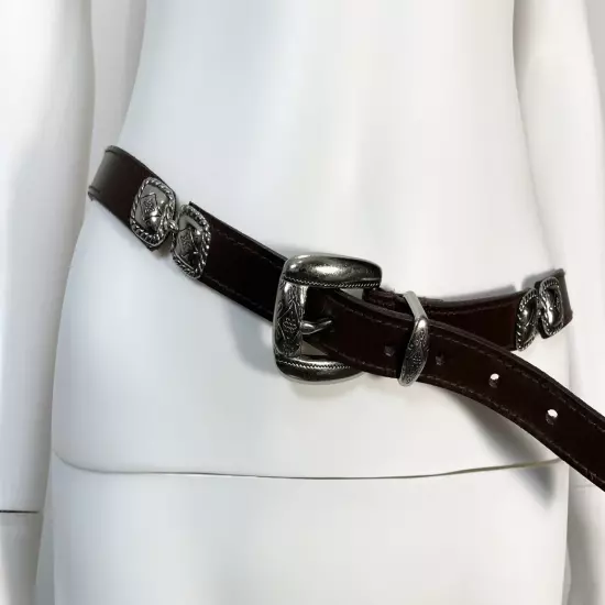 Western Genuine Leather Belt For Women Brown With Silver Details Size Large