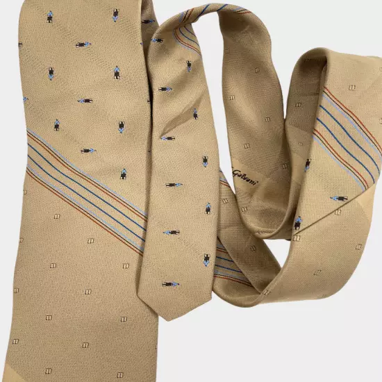 G. Galvani Italy Beige Striped Geometric Vintage Necktie Tie Men's 2.8" x 57"