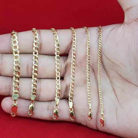 10K Solid Yellow Gold 2mm-7.5mm Curb Cuban Chain Link Necklace Bracelet 7"-30"