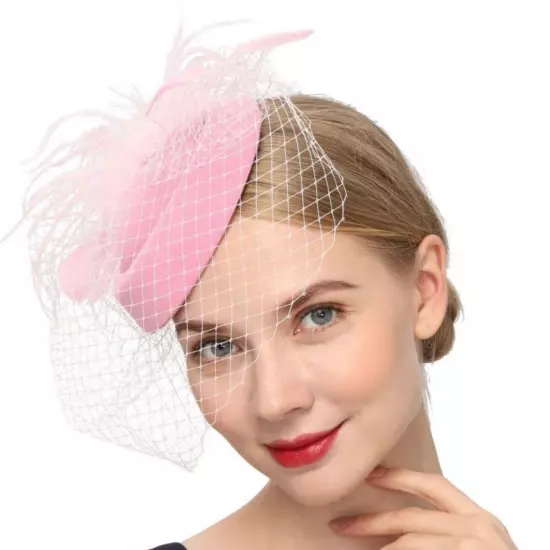 Women Fascinators Hat Wedding Cocktail Tea Party Headwear Mesh Veil Hair Clip