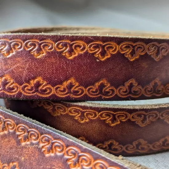 vintage HAND TOOLED buckle belt 40-42 leather WESTERN full grain COWHIDE cowboy