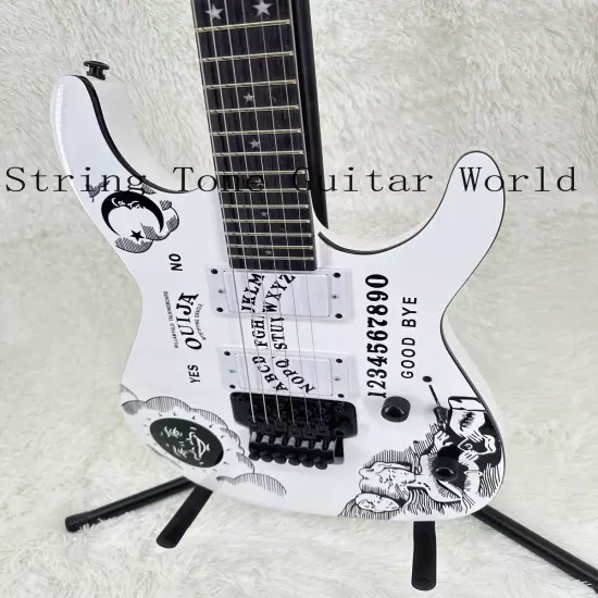 Custom Solid White Ouija ST Electric Guitar Basswood Body Floyd Rose Black Part