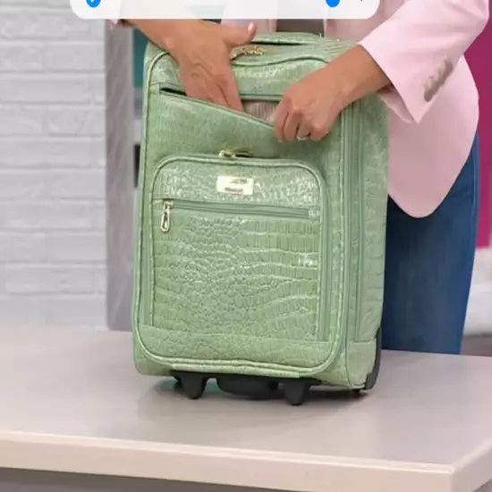 Samantha Brown Croco Embossed Spinner Luggage Travel Underseater Bag Sage Green